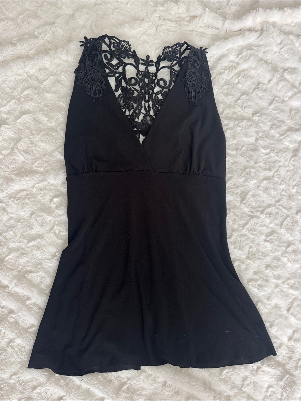 M•K•M Design Black Lace-Back V-Neck Top M